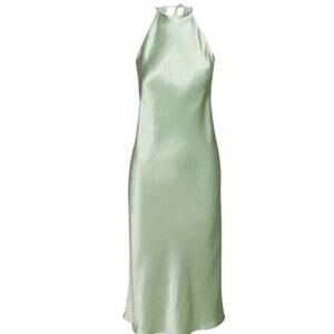 Aritzia Babaton lato satin halter midi dress sage green silky medium formal